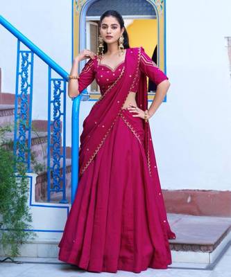 rani pink silk blend plain lehenga choli 2