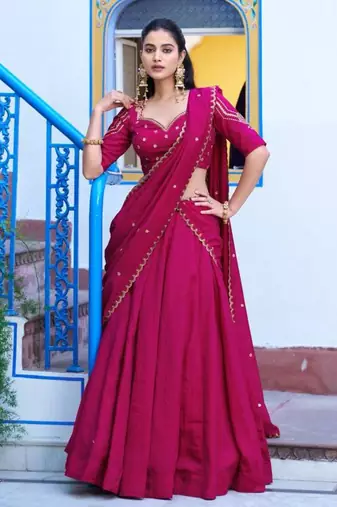 rani pink silk blend plain lehenga choli