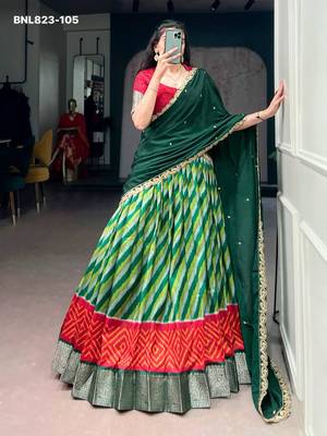 green silk blend printed Traditional lehenga choli 1