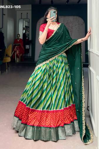 green silk blend printed Traditional lehenga choli