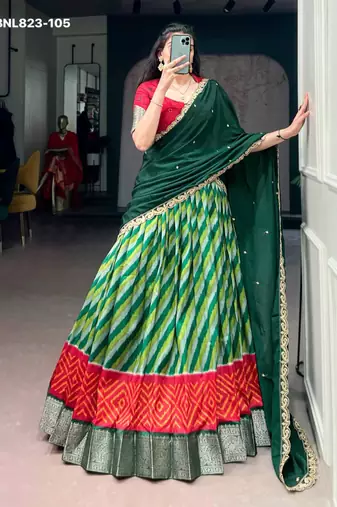 green silk blend printed Traditional lehenga choli