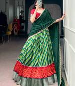 green silk blend printed Traditional lehenga choli
