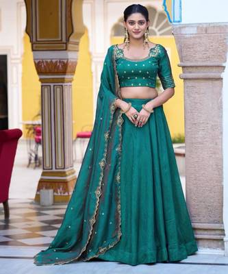 sea green silk blend plain lehenga choli 1