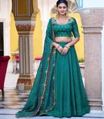 sea green silk blend plain lehenga choli