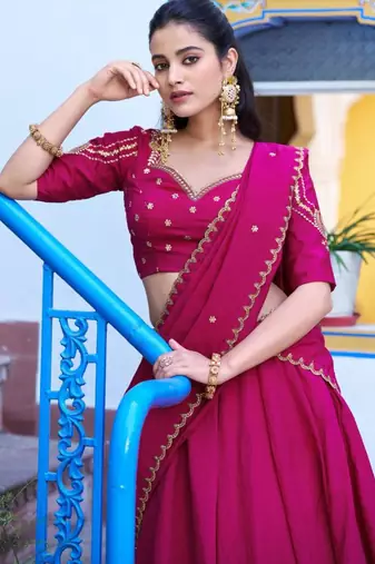 rani pink silk blend plain lehenga choli