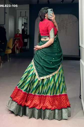 green silk blend printed Traditional lehenga choli