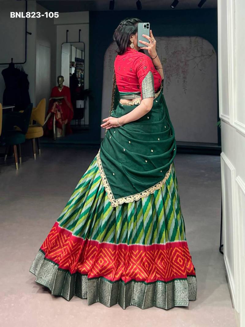 green silk blend printed Traditional lehenga choli