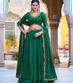 green silk blend plain lehenga choli