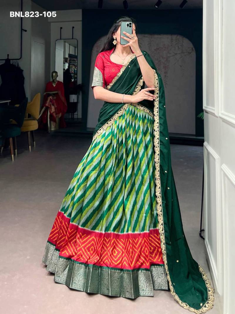 green silk blend printed Traditional lehenga choli