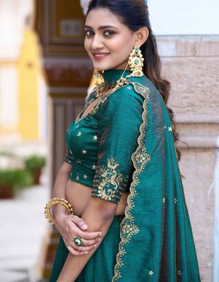 sea green silk blend plain lehenga choli 3