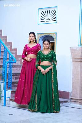 green silk blend plain lehenga choli 3