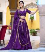 purple silk blend plain lehenga choli