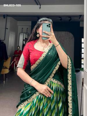 green silk blend printed Traditional lehenga choli 4