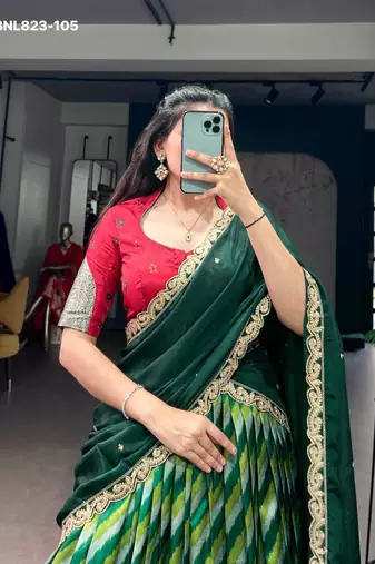 green silk blend printed Traditional lehenga choli