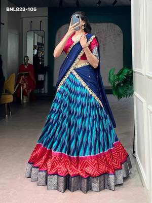 blue silk blend printed Traditional lehenga choli 1