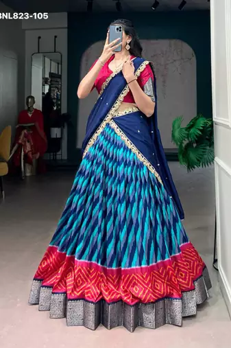 blue silk blend printed Traditional lehenga choli