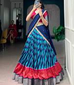 blue silk blend printed Traditional lehenga choli