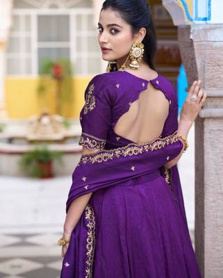 purple silk blend plain lehenga choli 2