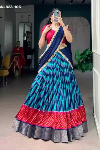 blue silk blend printed Traditional lehenga choli