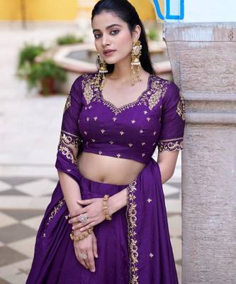 purple silk blend plain lehenga choli 3