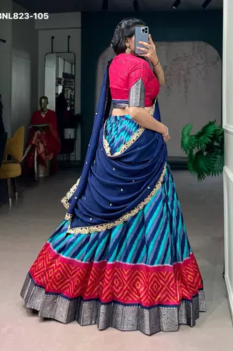 blue silk blend printed Traditional lehenga choli