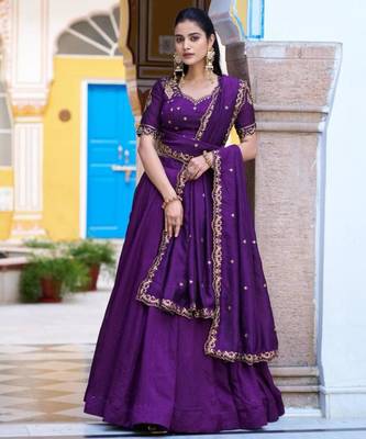 purple silk blend plain lehenga choli 4