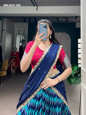 blue silk blend printed Traditional lehenga choli 4