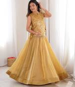 mustard silk blend plain lehenga choli