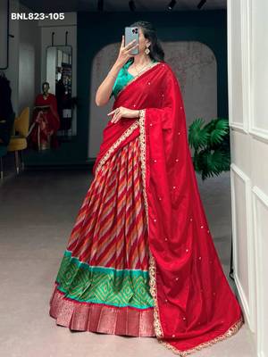 red silk blend printed Traditional lehenga choli 1