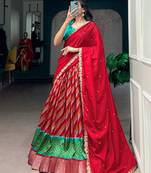 red silk blend printed Traditional lehenga choli