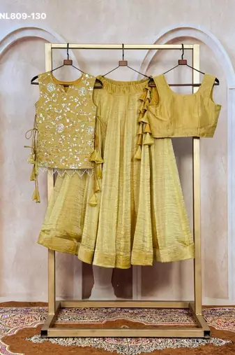 mustard silk blend plain lehenga choli