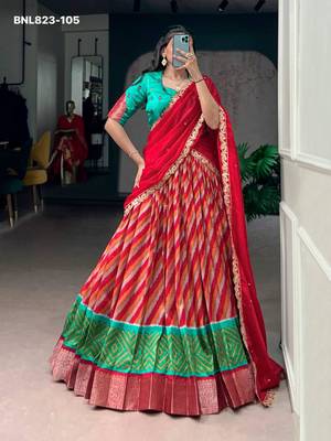 red silk blend printed Traditional lehenga choli 2