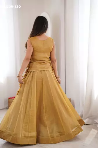 mustard silk blend plain lehenga choli