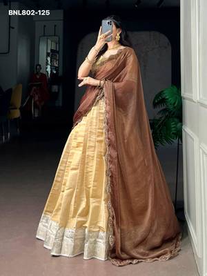 beige silk blend plain lehenga choli 1