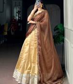 beige silk blend plain lehenga choli