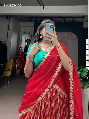 red silk blend printed Traditional lehenga choli 3