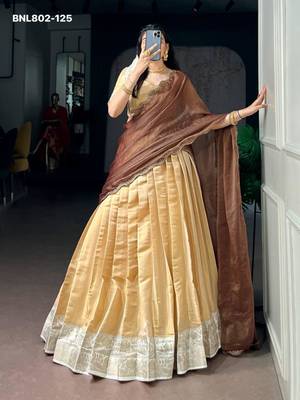 beige silk blend plain lehenga choli 2