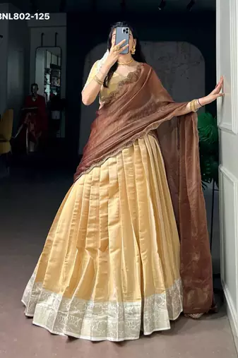 beige silk blend plain lehenga choli