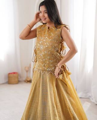 mustard silk blend plain lehenga choli 4