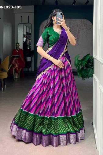 purple silk blend printed Traditional Lehenga Choli Set