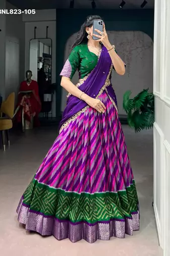 purple silk blend printed Traditional Lehenga Choli Set
