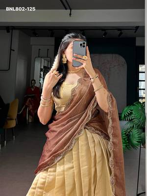 beige silk blend plain lehenga choli 3