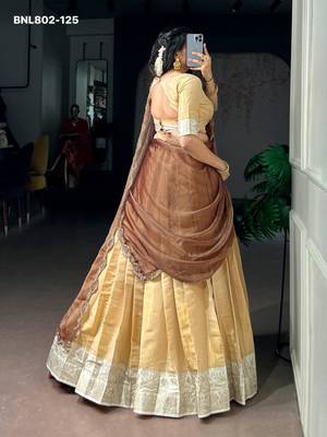 beige silk blend plain lehenga choli 4