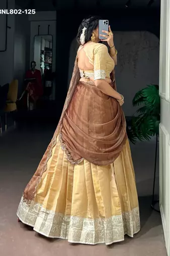 beige silk blend plain lehenga choli