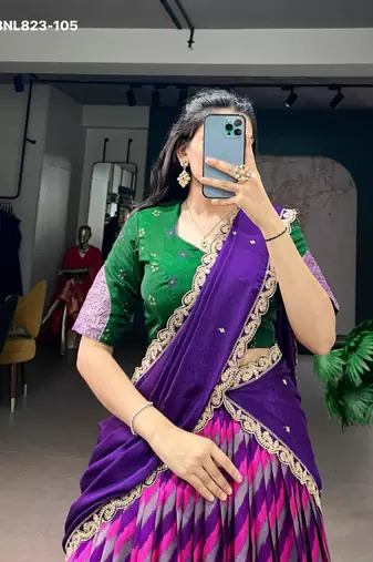 purple silk blend printed Traditional Lehenga Choli Set