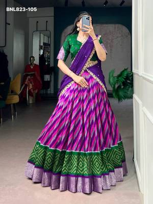 purple silk blend printed Traditional Lehenga Choli Set 3