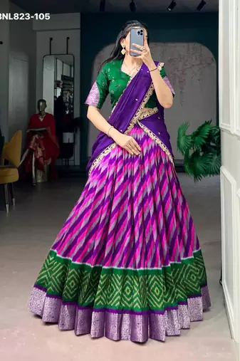purple silk blend printed Traditional Lehenga Choli Set