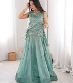 sky blue silk blend plain lehenga choli