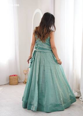 sky blue silk blend plain lehenga choli 3