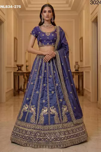 Light Purple Silk Blend Embroidered Festive Lehenga Choli Set